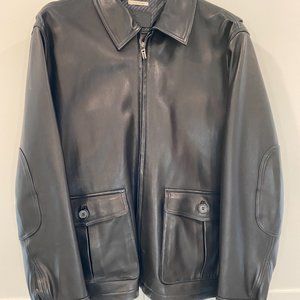 Ermenegilo Zegna Black Leather Bomber Jacket with patch pockets